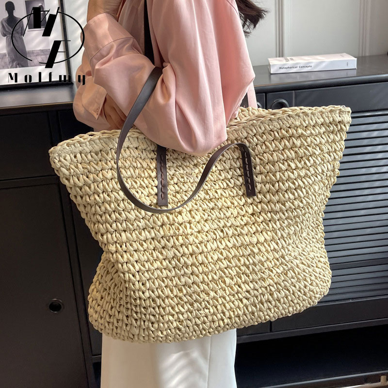 Straw Woven Tote Bags Casual L - Luxury Bags Tote ulasan dan harga